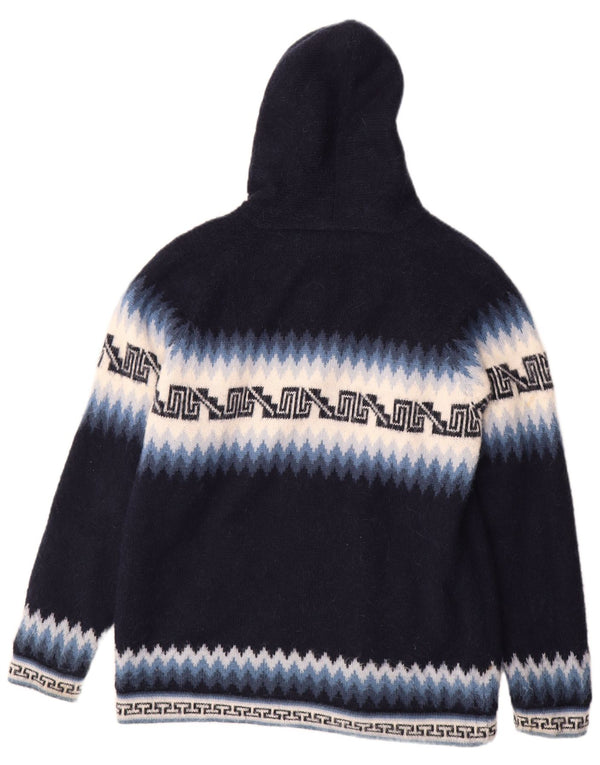 vintage Mens Cardigan à capuche Pull Grand Bleu Marine Fair Isle Aztèque