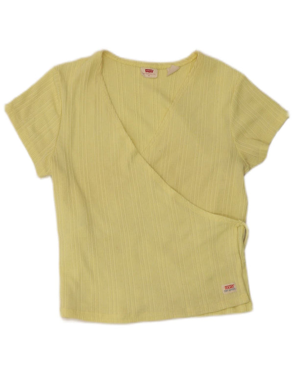 Levi's Femme Crop Wrap Cardigan Top UK 8 Small Jaune Coton