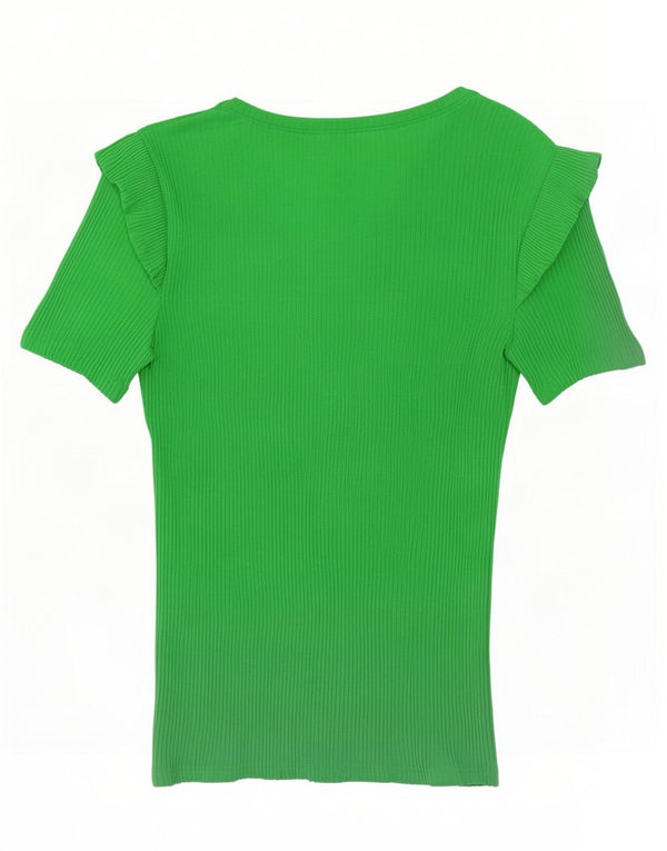 Zara Womens Crop T-Shirt Top UK 12 Coton Vert Moyen