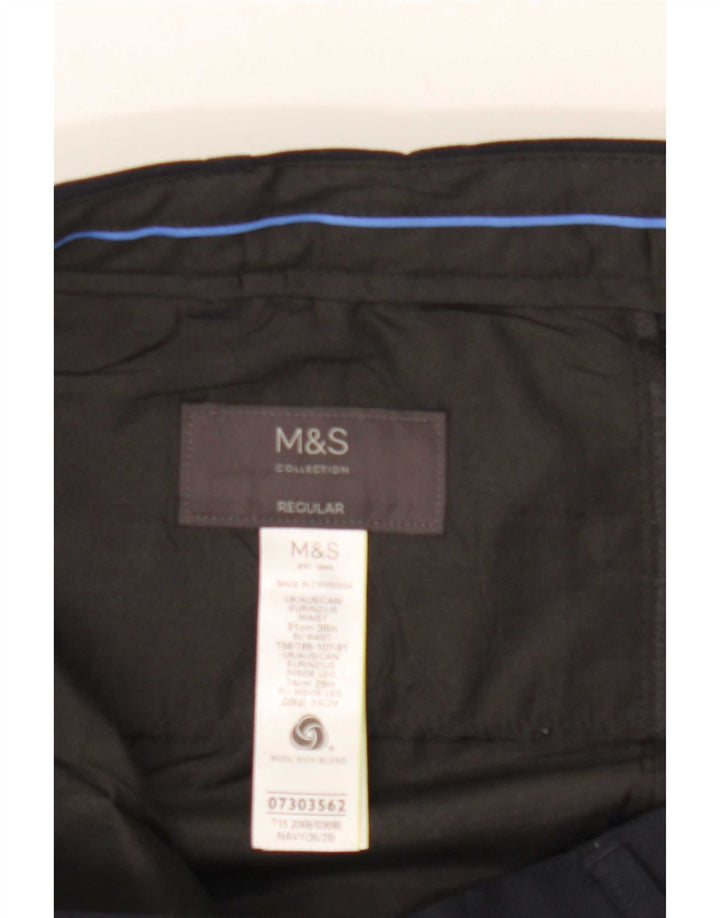 Marks & Spencer Pantalon de Costume Regular Homme W36 L29 Bleu Marine Laine