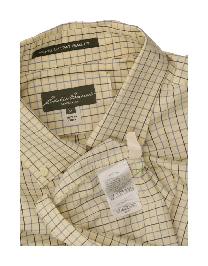 EDDIE BAUER Mens Relaxed Fit Shirt XL Yellow Check Cotton Vintage Eddie Bauer and Second-Hand Eddie Bauer from Messina Hembry 
