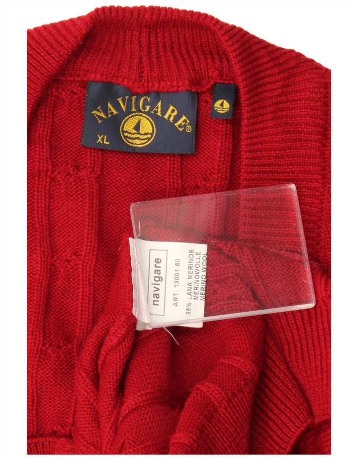 NAVIGARE Cardigan Homme Pull XL Rouge Laine Mérinos