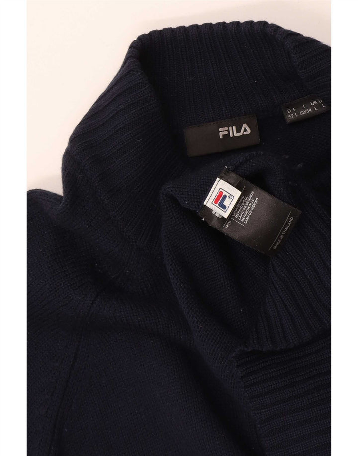 Fila Pull à col zippé pour homme en laine mérinos bleu marine