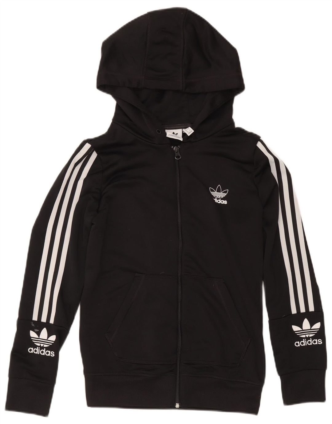 Adidas Pull à capuche zippé graphique pour femme UK 12 Polyester noir moyen