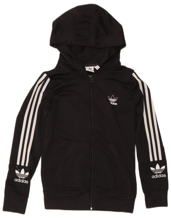 Adidas Pull à capuche zippé graphique pour femme UK 12 Polyester noir moyen