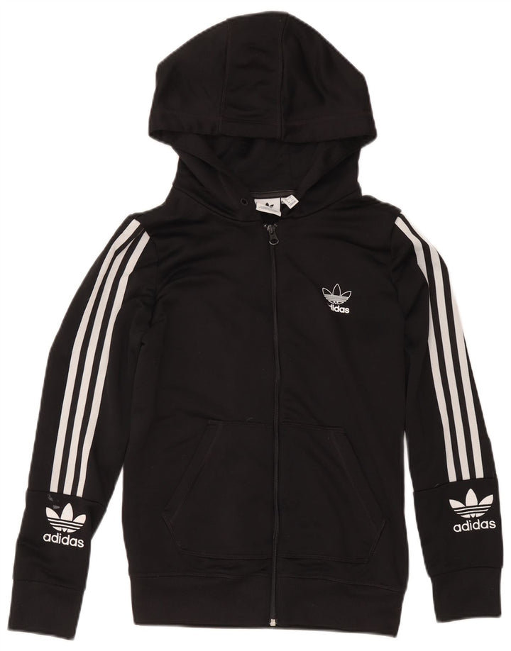 Adidas Pull à capuche zippé graphique pour femme UK 12 Polyester noir moyen