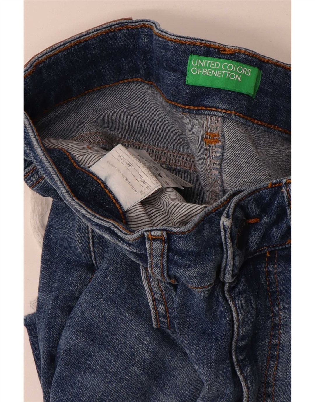 Benetton Jean Droit Femme W28 L28 Bleu Coton
