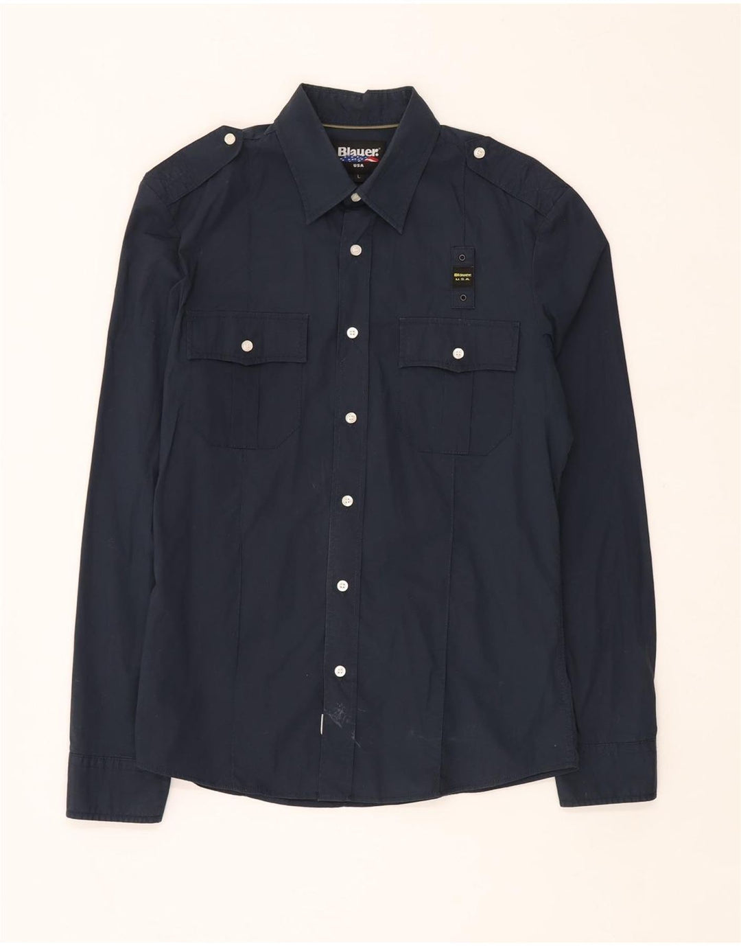 Blauer Chemise Militaire Homme Large Bleu Marine Coton