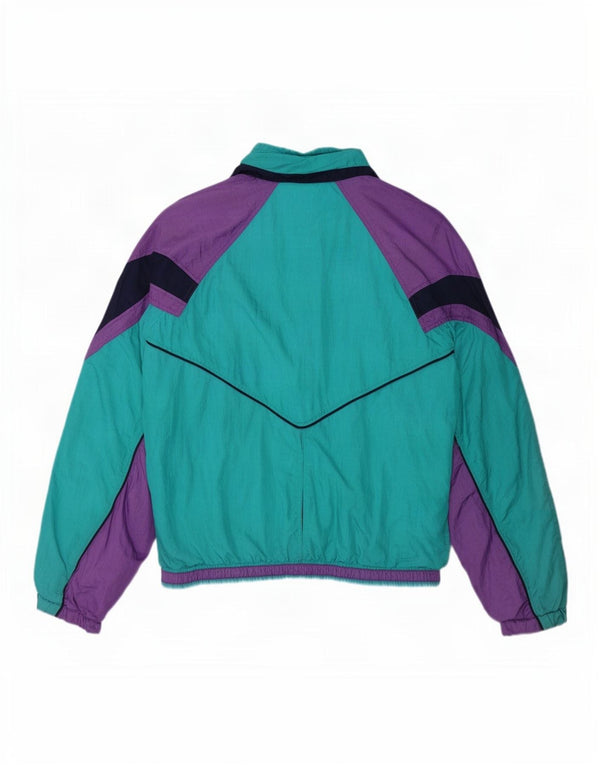 vintage Femme Survêtement Top Veste UK 16 Grand Vert Colourblock Rétro