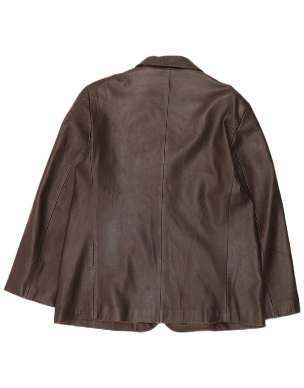 vintage Femme 3 Boutons Veste Blazer En Cuir UK 18 XL Cuir Marron