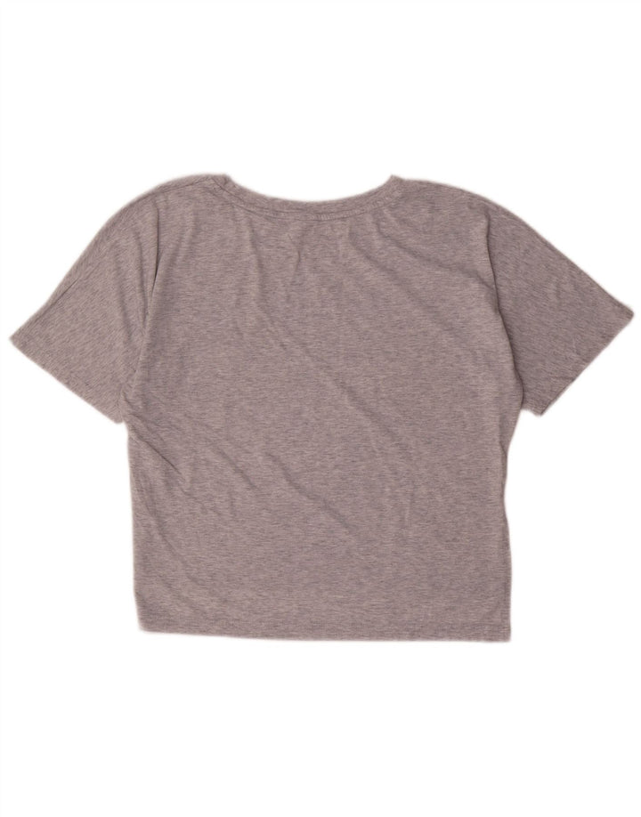 UMBRO Femmes Crop Graphic T-Shirt Top UK 14 Gris Moyen Moucheté Polyester