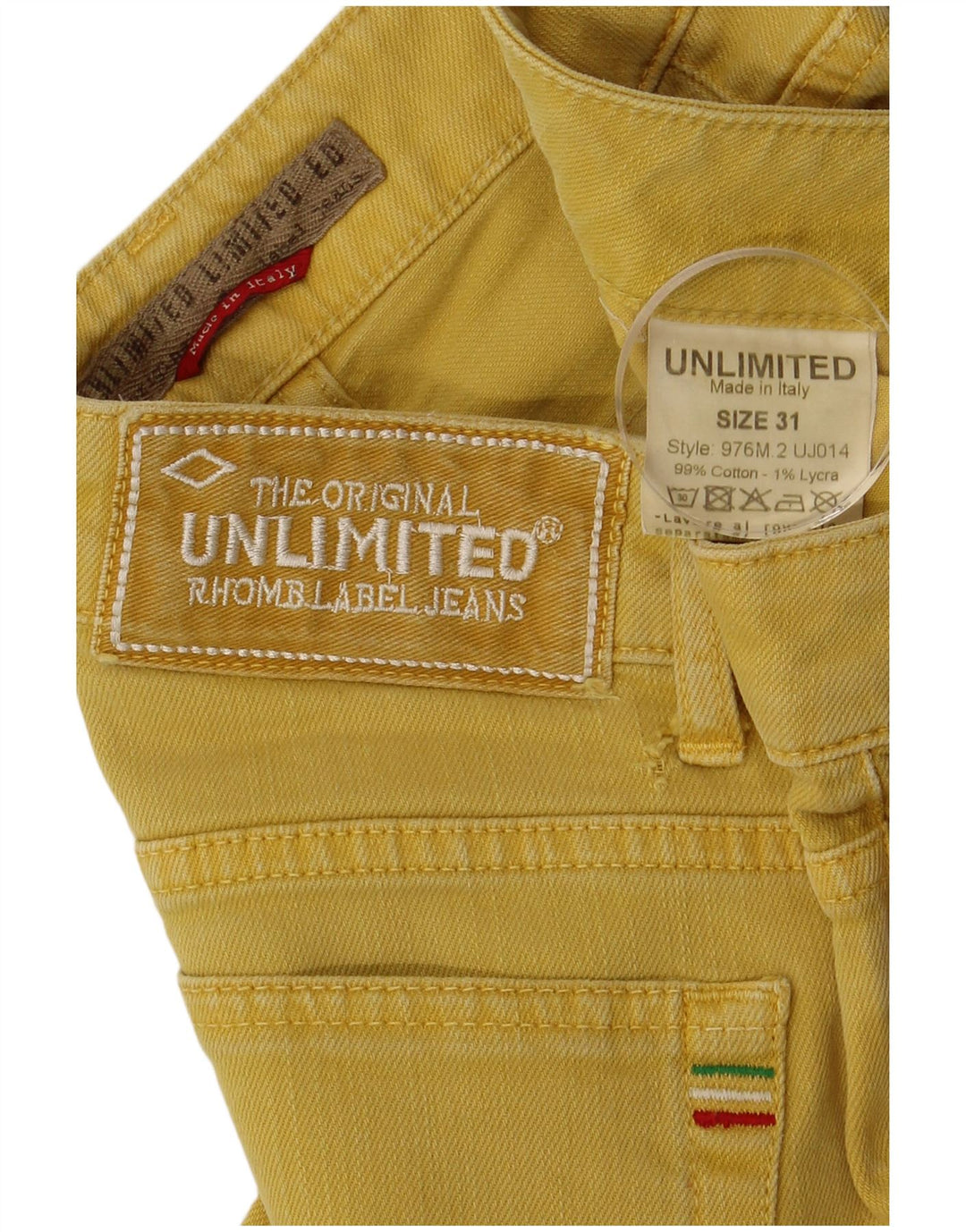 UNLIMITED Jean court homme W31 L25 coton jaune