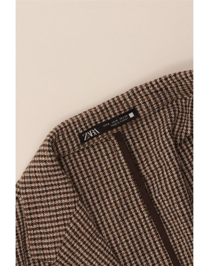 Zara Veste blazer à 2 boutons pour homme UK 36 Petit pied-de-poule marron