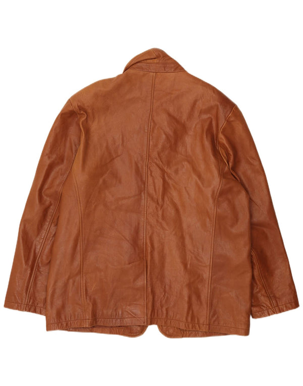 vintage Homme Cuir 3 Bouton Blazer Veste UK 46 3XL Cuir Marron