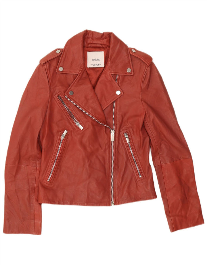 Mango Veste de motard en cuir pour femme UK 6 XS Cuir rouge