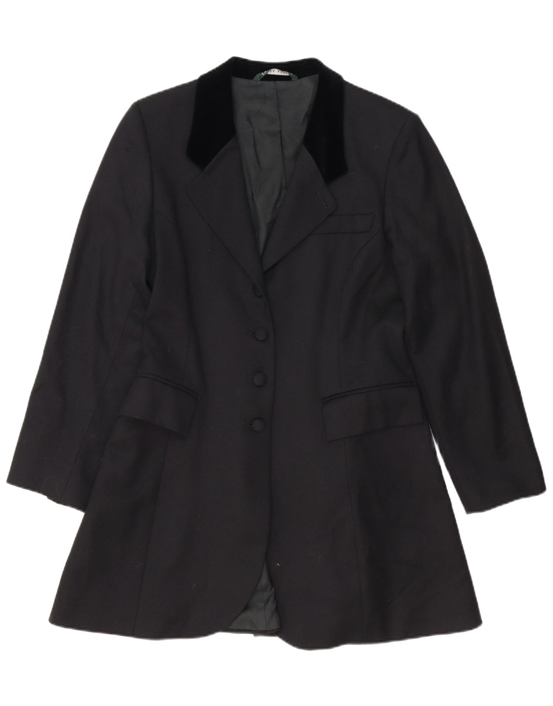 LAURA ASHLEY Veste blazer longue à 4 boutons pour femme UK 14 Grande laine noire