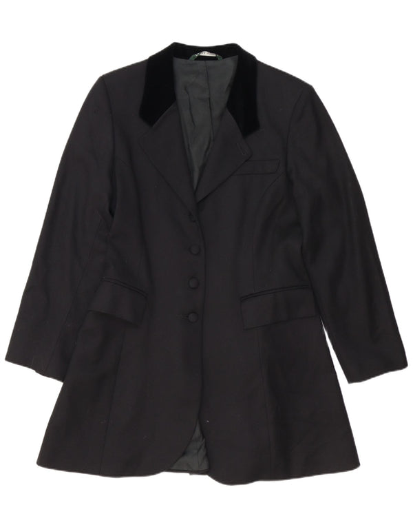 LAURA ASHLEY Veste blazer longue à 4 boutons pour femme UK 14 Grande laine noire
