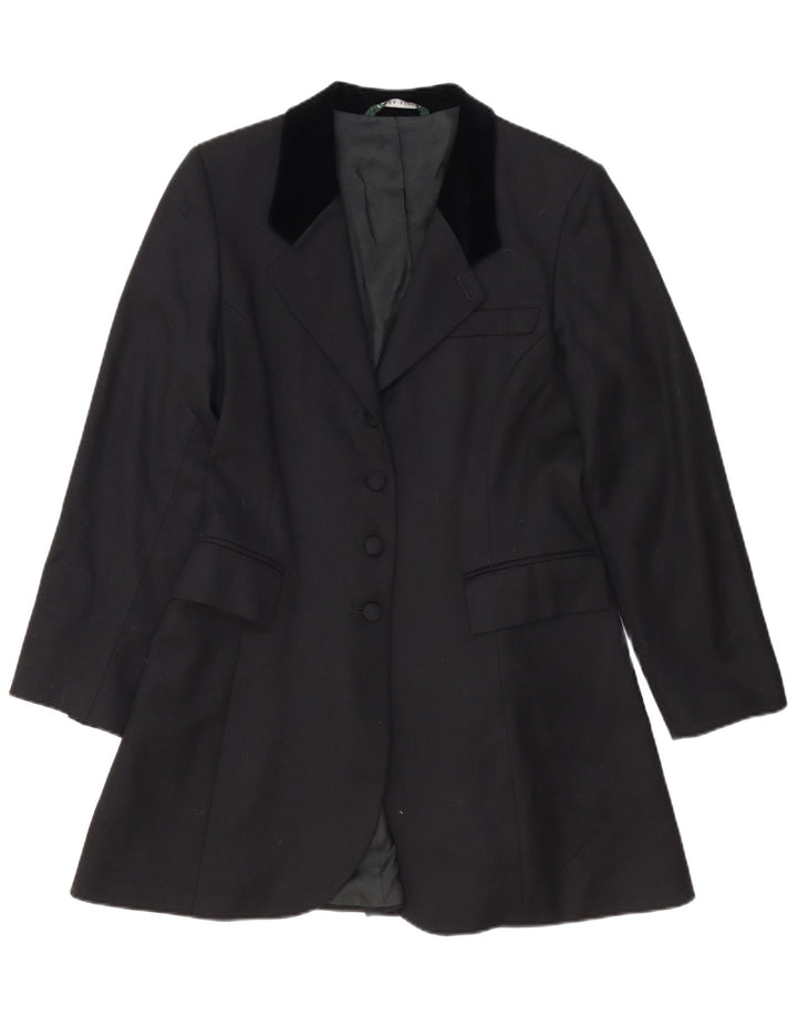 LAURA ASHLEY Veste blazer longue à 4 boutons pour femme UK 14 Grande laine noire
