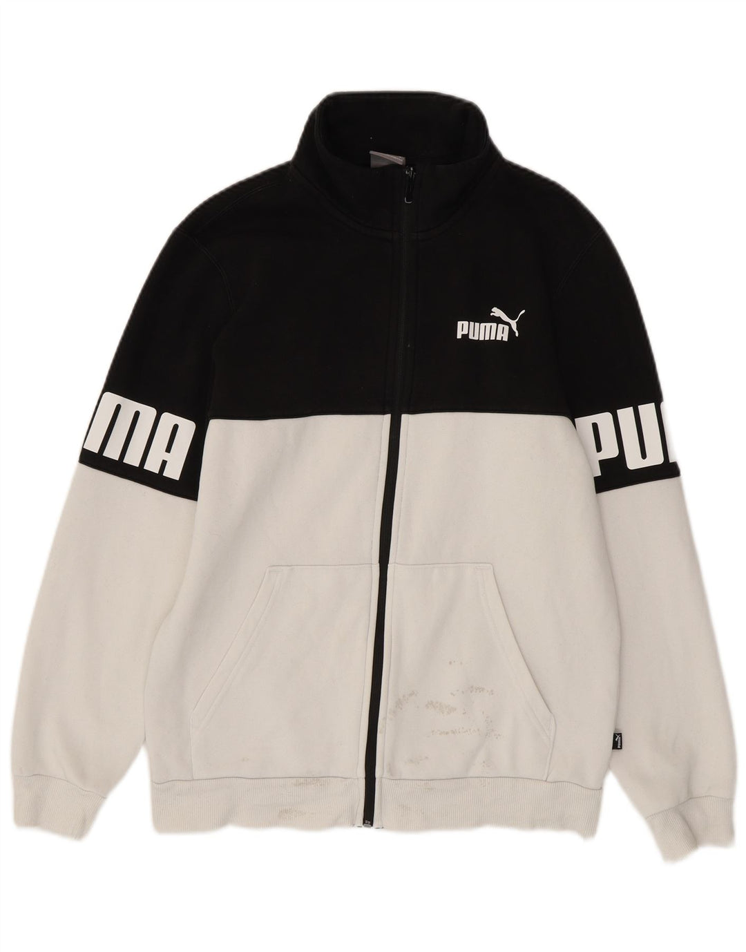 PUMA Veste de survêtement graphique pour hommes, petit, en coton color block, blanc