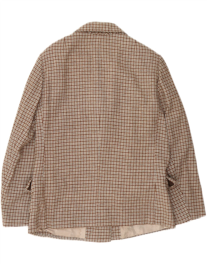vintage Femme 3 Bouton Blazer Veste UK 16 Grand Carreau Brun
