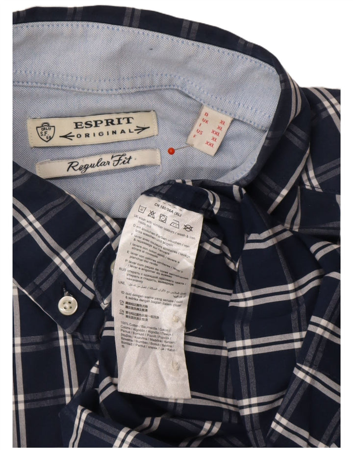 ESPRIT Chemise Homme XL Bleu Marine Carreaux Coton
