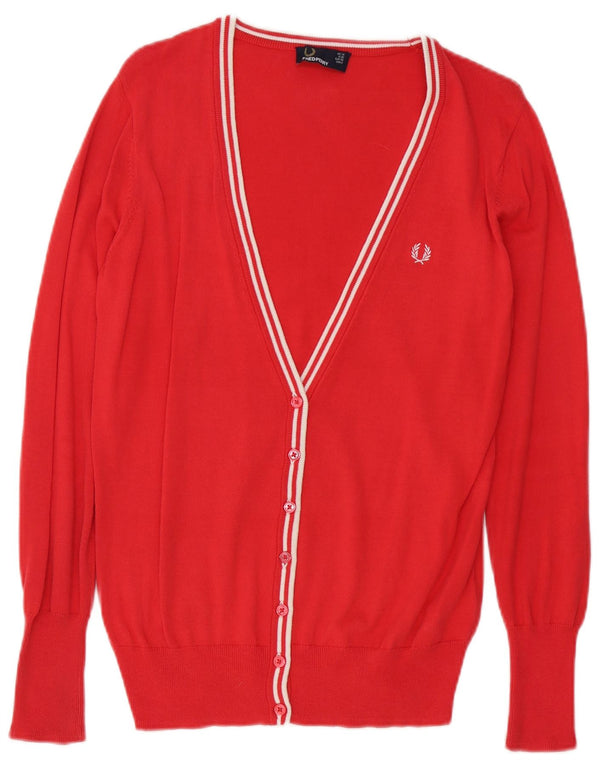 Fred Perry Pull Cardigan Femme UK 10 Petit Coton Rouge