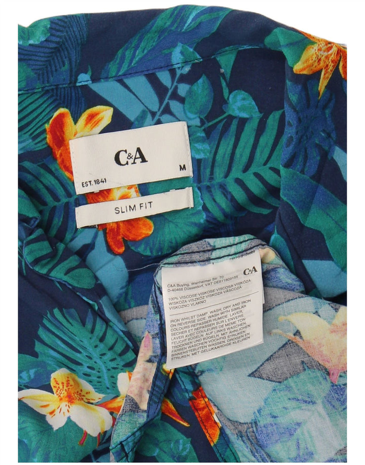 C&A Chemise ajustée à manches courtes pour homme Bleu moyen en viscose florale hawaïenne