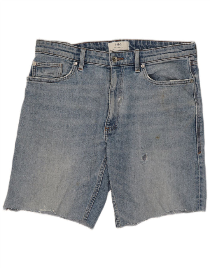 Marks & Spencer Short en jean pour homme W34 Large Bleu Coton