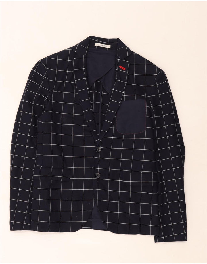 Zara Veste Blazer 2 Boutons Homme EU 46 Petit Bleu Marine à Carreaux Coton