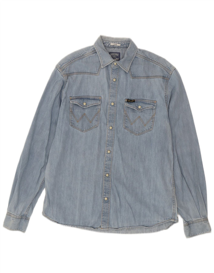 WRANGLER Chemise en jean décontractée pour homme Petit coton bleu