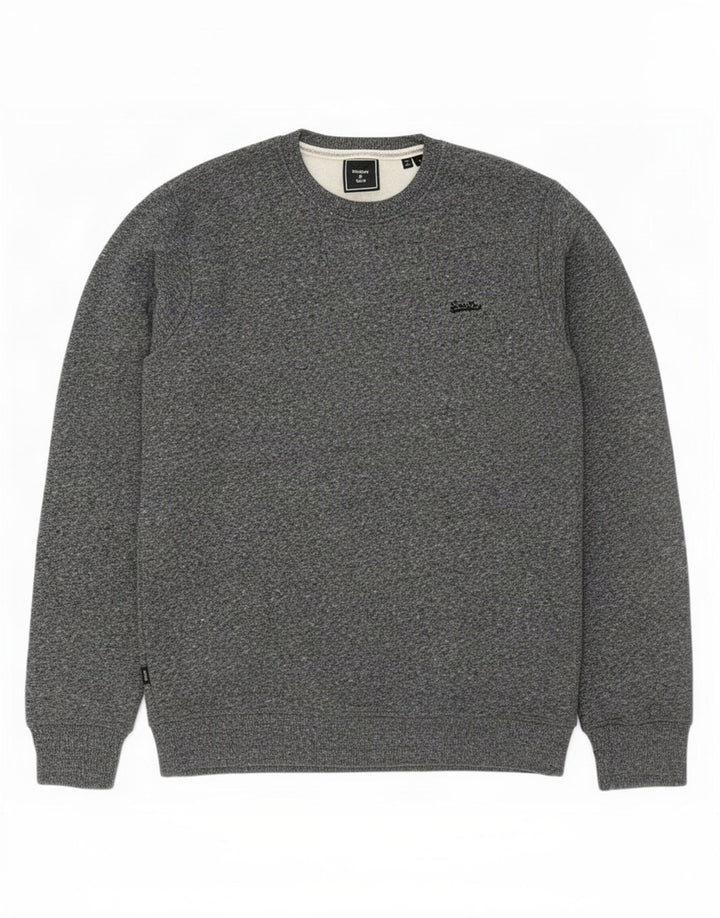 Superdry Homme Sweatshirt Jumper Large Gris Moucheté Coton