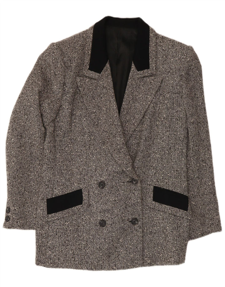 vintage Femme Double Breasted Blazer Veste IT 48 XL Gris Chevrons