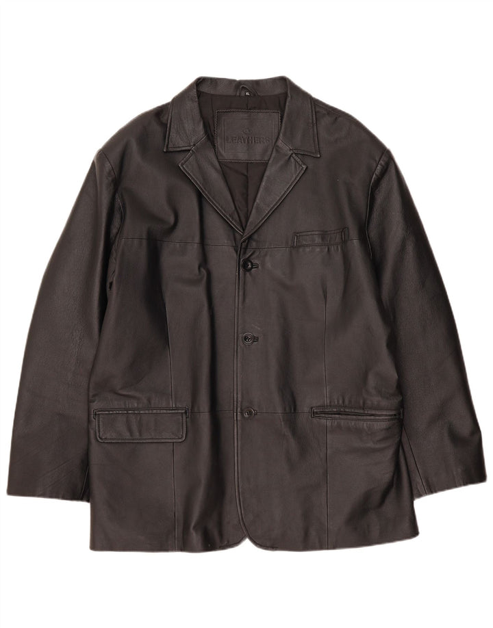 vintage Homme 3 Boutons Veste Blazer En Cuir UK 42 XL Cuir Noir