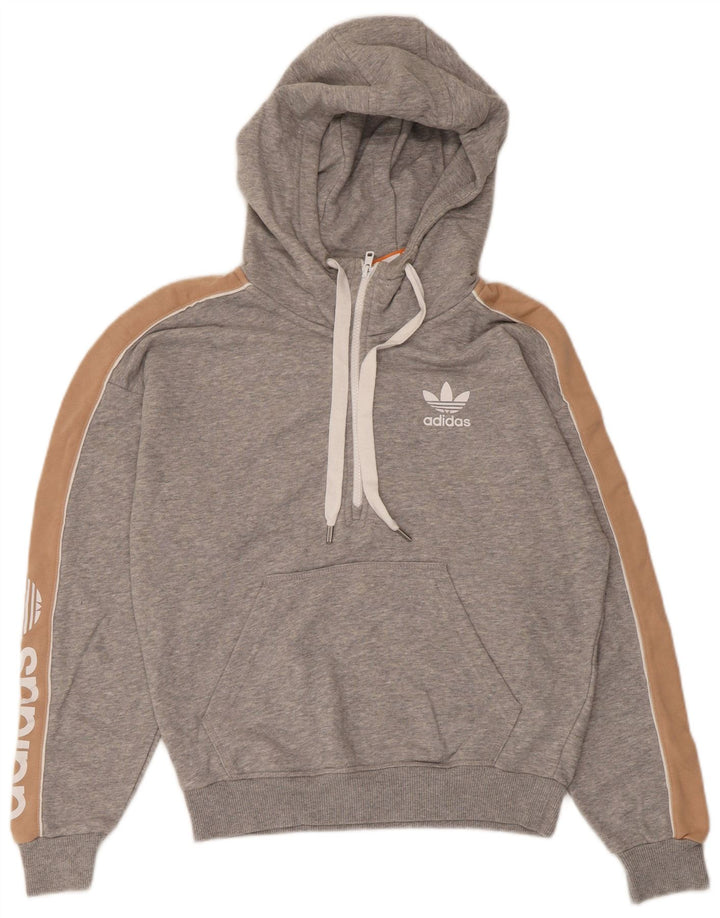 Adidas Pull à capuche graphique surdimensionné pour femme UK 6 XS Gris Coton