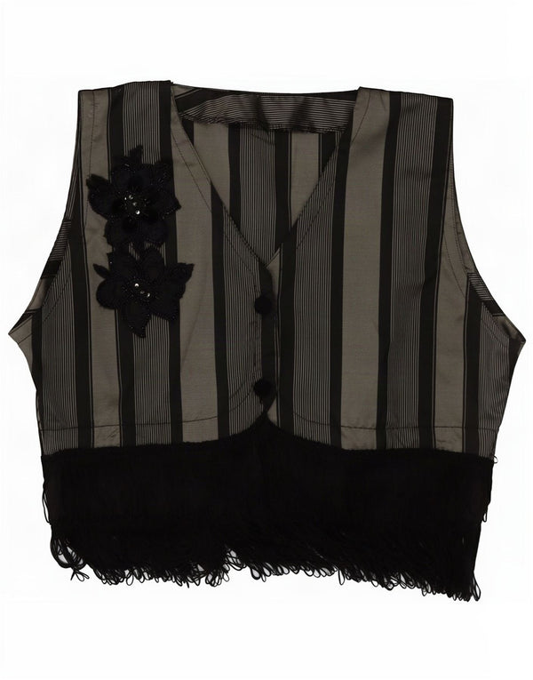 gilet graphique femme vintage UK 12 Acrylique rayé gris moyen
