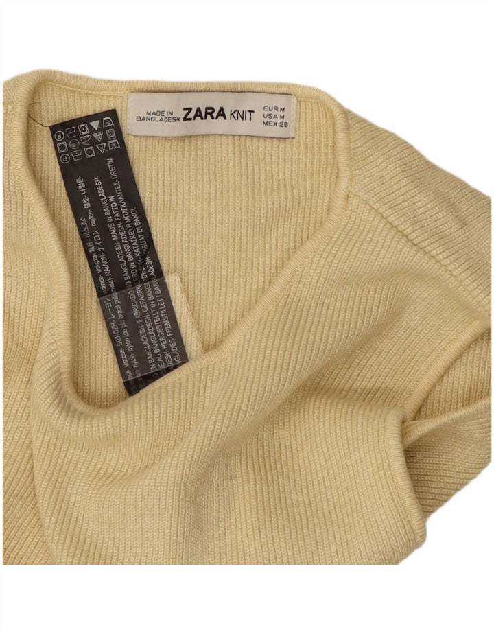 ZARA Femme Crop Vest Débardeur UK 12 Medium Jaune Viscose