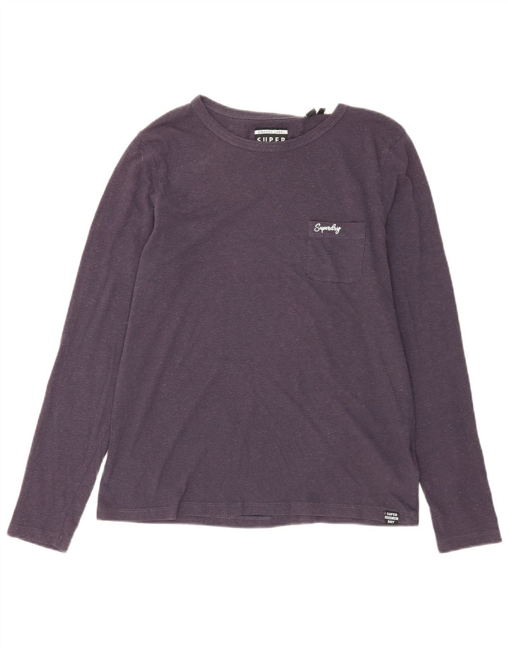 Superdry Haut à manches longues pour femme UK 12 Bleu marine moyen Coton