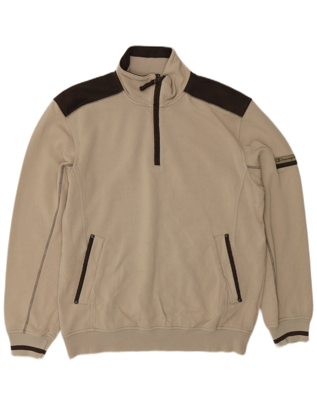 CHAMPION Sweat-shirt à col zippé pour hommes, grand coton color block beige