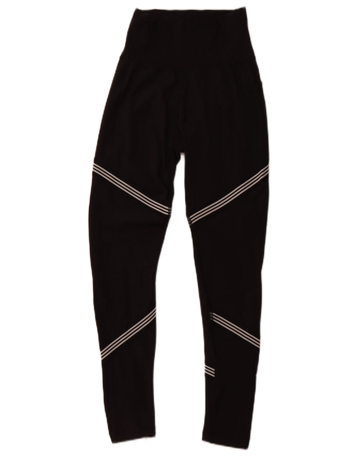ADIDAS Femmes Climalite Leggings UK 6 XS Noir Rayé Polyester