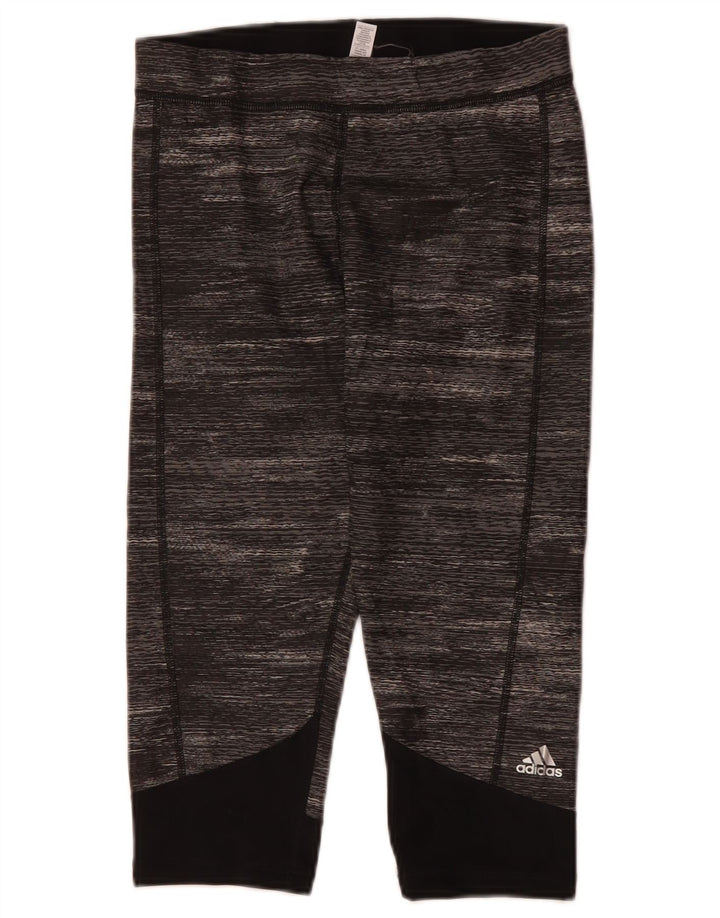 ADIDAS Femmes Climalite Capri Leggings UK 12/14 Gris Moyen Colorblock