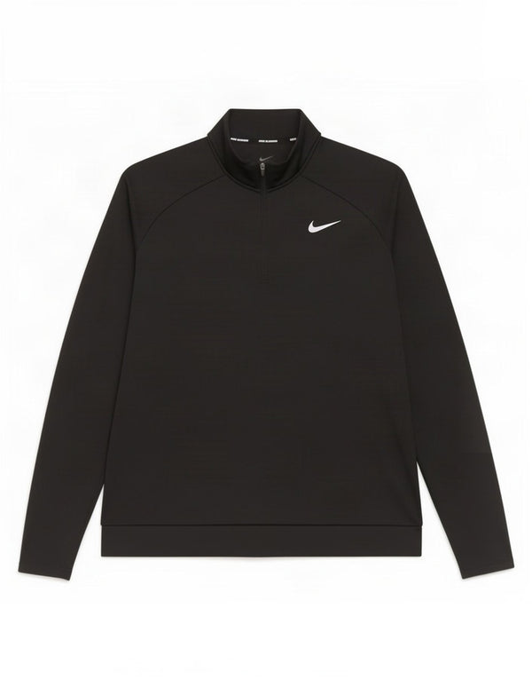 Nike Femme Dri Fit Zip Neck Sweatshirt Jumper UK 16 Large Noir Polyester