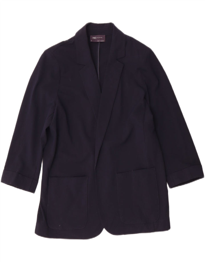 Marks & Spencer Veste blazer ouverte à manches 3/4 pour femme UK 14 Bleu marine moyen