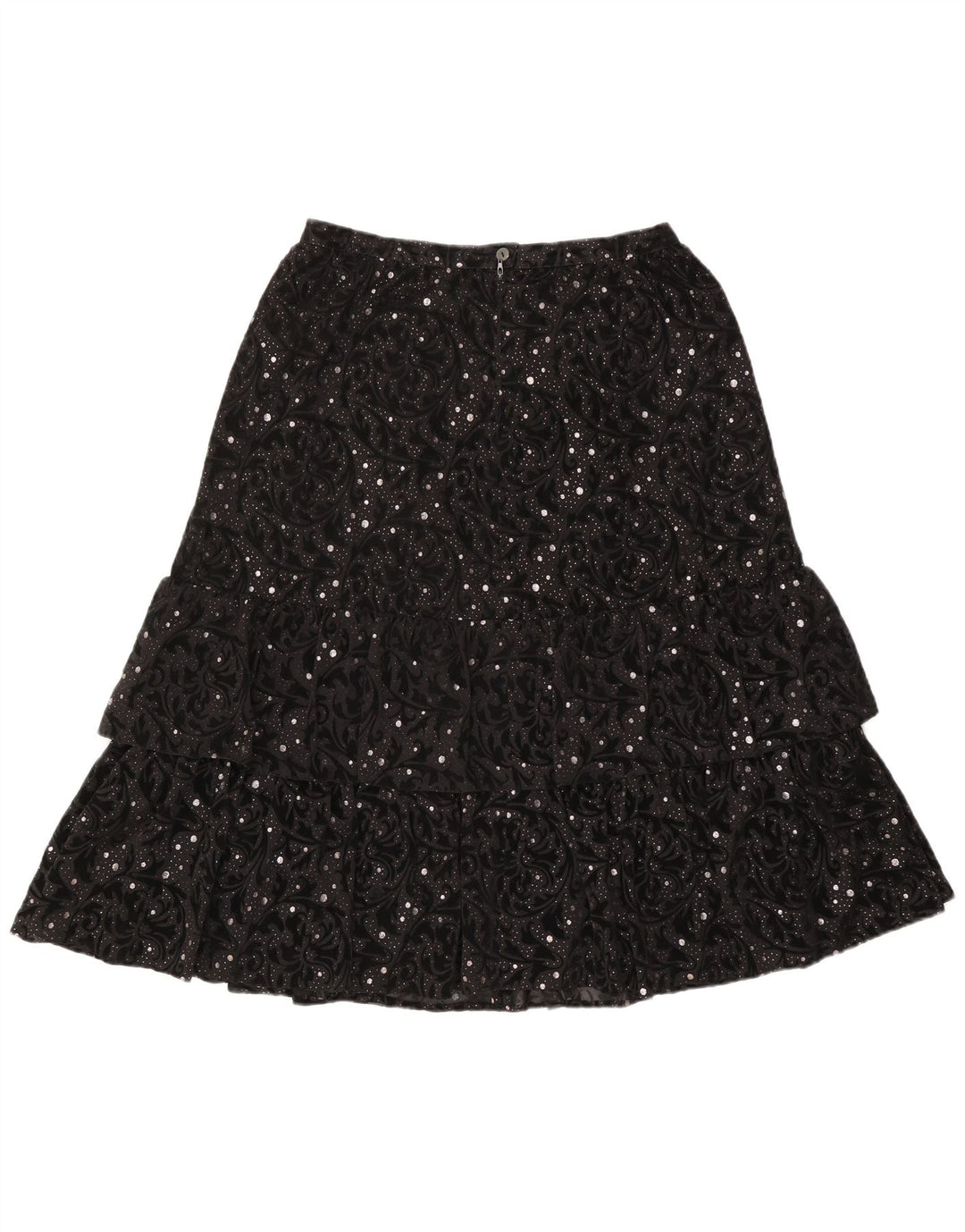 jupe à plusieurs niveaux femme vintage IT 44 Medium W30 Black Paisley Polyamide