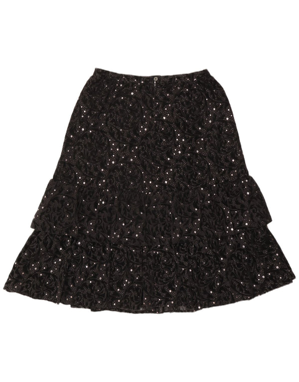 jupe à plusieurs niveaux femme vintage IT 44 Medium W30 Black Paisley Polyamide