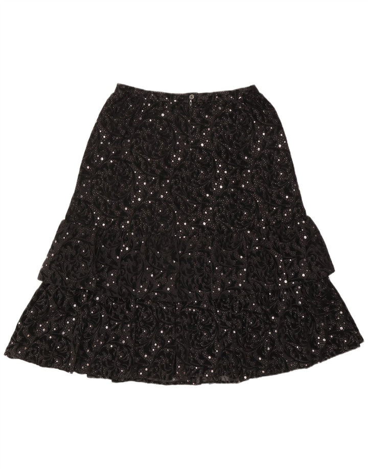 jupe à plusieurs niveaux femme vintage IT 44 Medium W30 Black Paisley Polyamide