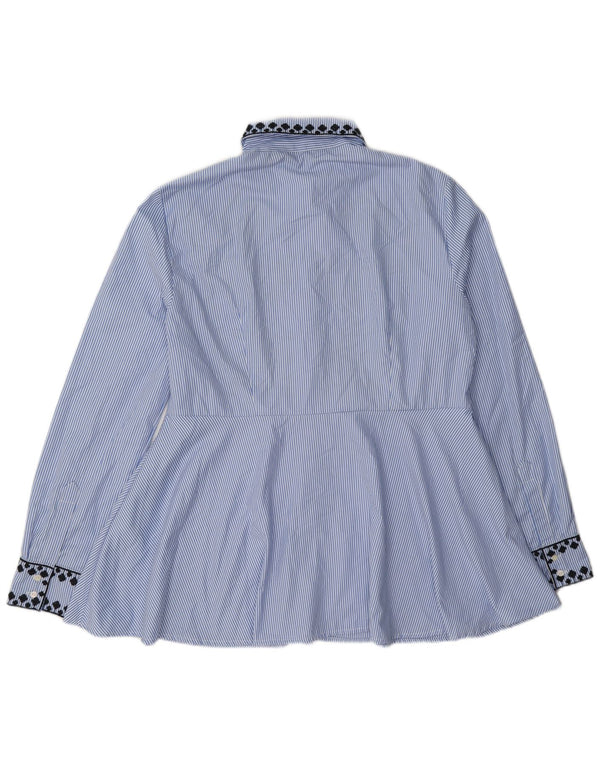 Zara Femme Chemise Chemisier UK 14 Moyen Bleu Pinstripe Polyester
