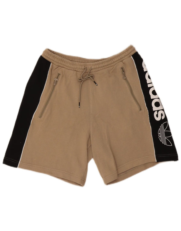 Adidas Short de sport graphique en coton color block beige moyen pour homme