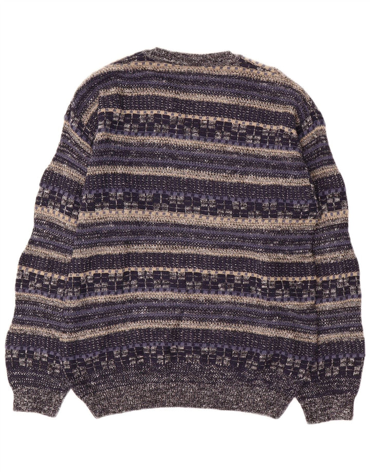 Rodes Pull Col V Homme Bleu Marine Rayé Coton Moyen