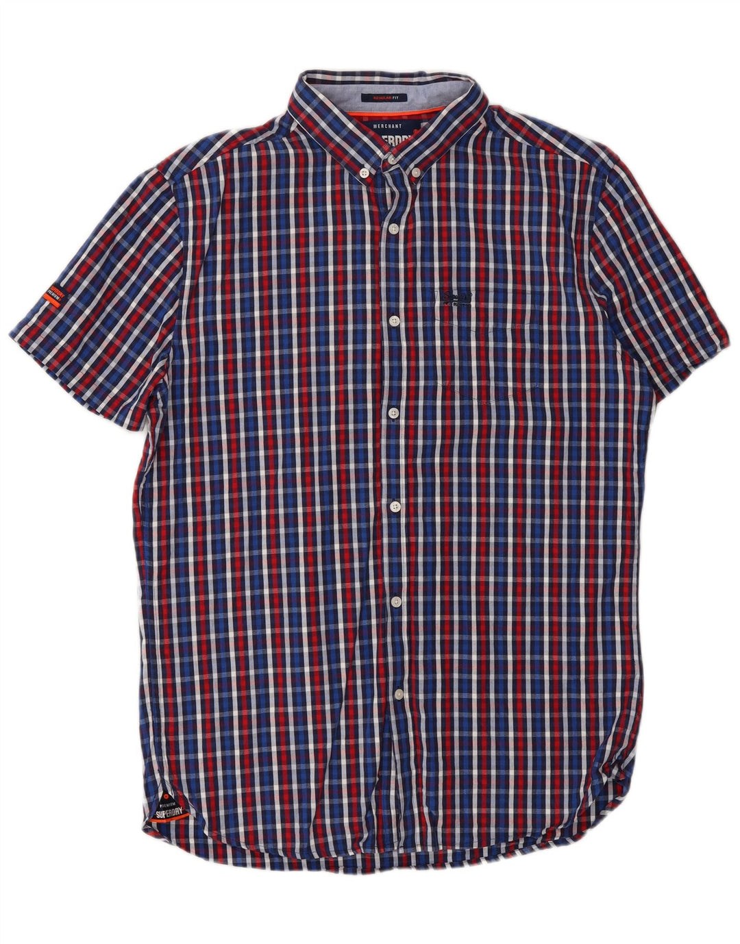 SUPERDRY Chemise à Manches Courtes Coupe Regular Homme Bleu Moyen à Carreaux en Coton