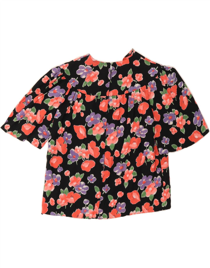 VINTAGE Womens Blouse Top UK 12 Medium Black Floral Vintage Vintage and Second-Hand Vintage from Messina Hembry 